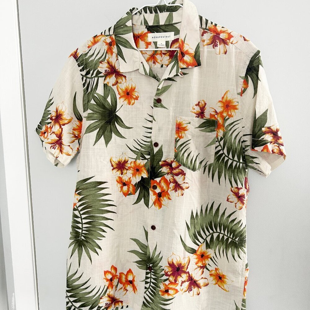 Aeropostale Men's Short Sleeve Hawaiian Tropical Print Beach Cotton Shirt M - Picture 3 of 7